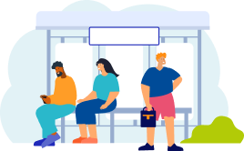 Illustration de passagers en train d'attendre à l'arrêt de tramway.